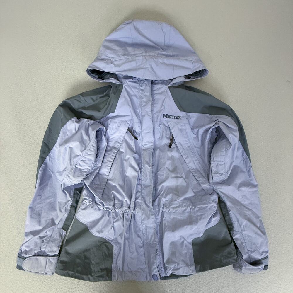 Marmot Women's Large Hooded Rain Jacket Gray Olive Lightweight Shell Coat